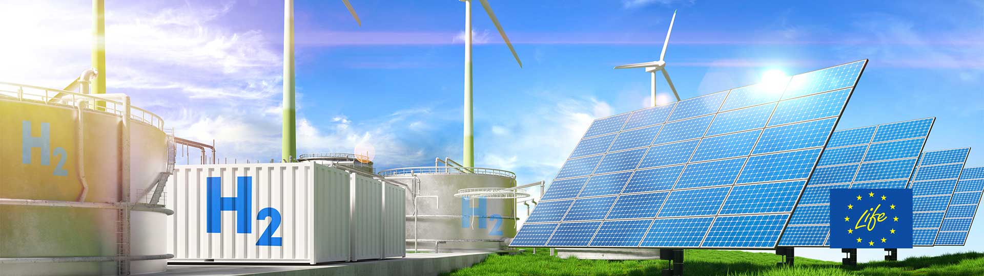 A solar panels and wind turbines
